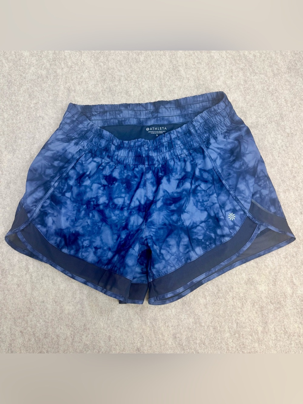 Athleta Running Activewear Shorts Womens Small Blue Tie Dye Gym Lined